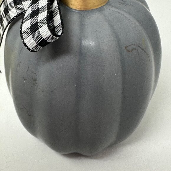 Fall Mini Pumpkins Set Orange Gray Teal with Gingham Bow Farmhouse Tiered Tray - Picture 5 of 11